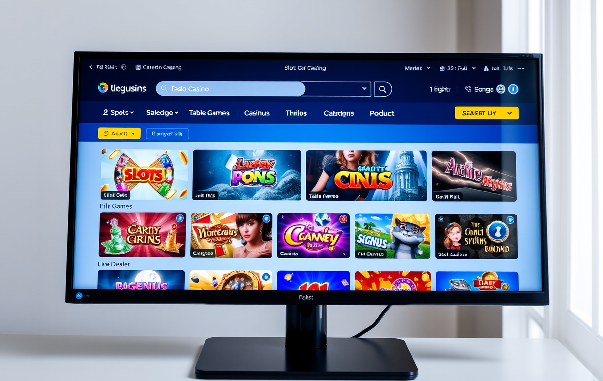 Digital casino lobby med spelkategorier, sökfält och jackpottbanner.